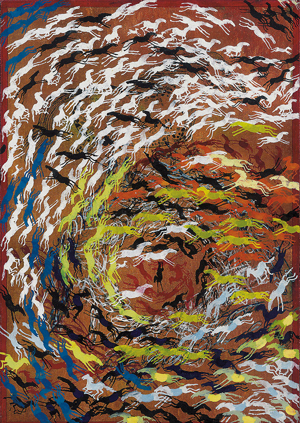 Roaring Hoofs -02 by OTGO 1999, Tempera on cotton 30 x 21 cm