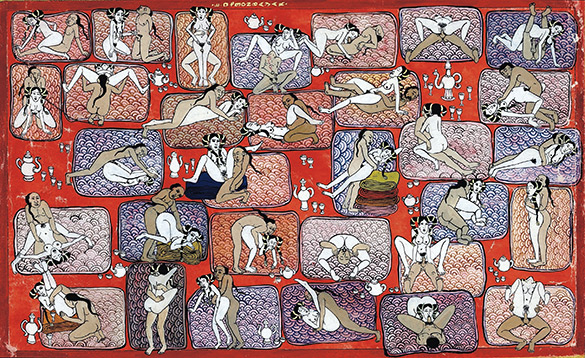 Kama Sutra in Miniature Card Game -01 by OTGO 1999-2000, Tempera on cotton 20 x 33 cm