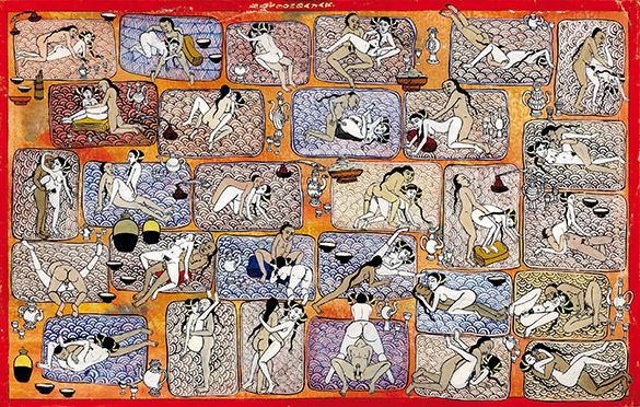 Kama Sutra in Miniature Card Game -02 by OTGO 1999-2000, Tempera on cotton 20 x 31,7 cm