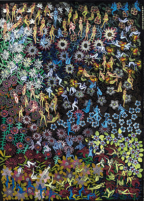 Paradise -9 by OTGO 2003, Tempera on Cotton 30 x 21 cm