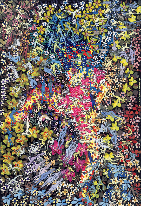 Paradise -21 by OTGO 2004, Tempera on cotton 30 x 21 cm