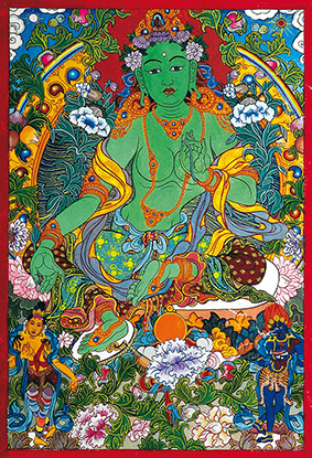 Green Tara by Otgo 2003, Tempera on Cotton 27,5 x 19 cm
