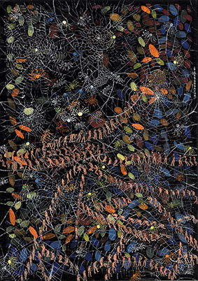 SPIDERS by OTGO 2003, Tempera on cotton 30 x 21 cm