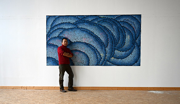 Voices of the Waves by OTGO 2020, acryl on canvas 160 x 300 cm. Studio OTGO Berlin