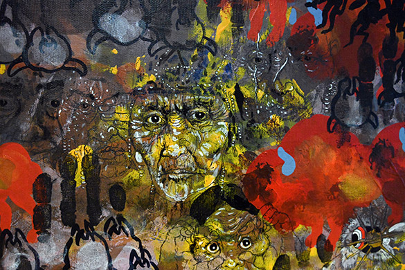 Slavery Narratives: The Atlantic slave trade & The Native Americans  by OtGO 2013–2023, acryl on canvas 215 x 1000 cm