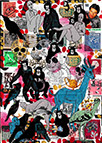 Cabinet of Curiosities Memento Mori: 24 pictures with about 430 stamps by OtGO 2021, consists of 24 equal-sized single paintings, ink and acryl on original Stamps, each measuring 210 by 148 mm (A5)