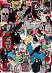 Cabinet of Curiosities Memento Mori: 24 pictures with about 430 stamps by OtGO 2021, consists of 24 equal-sized single paintings, ink and acryl on original Stamps, each measuring 210 by 148 mm (A5)
