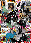 Cabinet of Curiosities Memento Mori: 24 pictures with about 430 stamps by OtGO 2021, consists of 24 equal-sized single paintings, ink and acryl on original Stamps, each measuring 210 by 148 mm (A5)