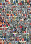 Cabinet of Curiosities Zebras 1/30: 30 pictures with stamps by OtGO 2024–2025, consists of 30 equal-sized single paintings, ink and acryl on original Stamps, each measuring 420 by 297 mm (A3)