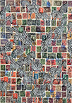 Cabinet of Curiosities Zebras 6/30: 30 pictures with stamps by OtGO 2024–2025, consists of 30 equal-sized single paintings, ink and acryl on original Stamps, each measuring 420 by 297 mm (A3)