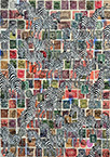 Cabinet of Curiosities Zebras 7/30: 30 pictures with stamps by OtGO 2024–2025, consists of 30 equal-sized single paintings, ink and acryl on original Stamps, each measuring 420 by 297 mm (A3)