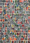 Cabinet of Curiosities Zebras 9/30: 30 pictures with stamps by OtGO 2024–2025, consists of 30 equal-sized single paintings, ink and acryl on original Stamps, each measuring 420 by 297 mm (A3)
