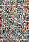 Cabinet of Curiosities Zebras 14/30: 30 pictures with stamps by OtGO 2024–2025, consists of 30 equal-sized single paintings, ink and acryl on original Stamps, each measuring 420 by 297 mm (A3)