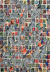 Cabinet of Curiosities Zebras 16/30: 30 pictures with stamps by OtGO 2024–2025, consists of 30 equal-sized single paintings, ink and acryl on original Stamps, each measuring 420 by 297 mm (A3)