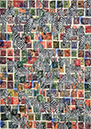 Cabinet of Curiosities Zebras 18/30: 30 pictures with stamps by OtGO 2024–2025, consists of 30 equal-sized single paintings, ink and acryl on original Stamps, each measuring 420 by 297 mm (A3)