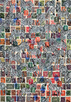 Cabinet of Curiosities Zebras 19/30: 30 pictures with stamps by OtGO 2024–2025, consists of 30 equal-sized single paintings, ink and acryl on original Stamps, each measuring 420 by 297 mm (A3)
