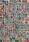 Cabinet of Curiosities Zebras 22/30: 30 pictures with stamps by OtGO 2024–2025, consists of 30 equal-sized single paintings, ink and acryl on original Stamps, each measuring 420 by 297 mm (A3)