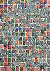 Cabinet of Curiosities Zebras 25/30: 30 pictures with stamps by OtGO 2024–2025, consists of 30 equal-sized single paintings, ink and acryl on original Stamps, each measuring 420 by 297 mm (A3)