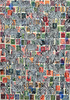 Cabinet of Curiosities Zebras 27/30: 30 pictures with stamps by OtGO 2024–2025, consists of 30 equal-sized single paintings, ink and acryl on original Stamps, each measuring 420 by 297 mm (A3)
