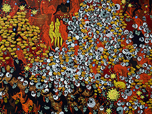 The Secret Matrix of Coronavirus by OTGO 2020, acryl on canvas 75 x 100 cm