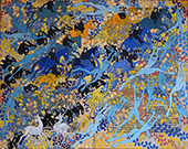 elget Guruus: Unicorn -10/12 by OtGO 1747-2025, ink and acryl on original paper from 1747. consists of 12 equal-sized single paintings 69 x 250 cm. each measuring 34,5 x 42,5 cm