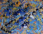 elget Guruus: Unicorn -6/12 by OtGO 1747-2025, ink and acryl on original paper from 1747. consists of 12 equal-sized single paintings 69 x 250 cm. each measuring 34,5 x 42,5 cm