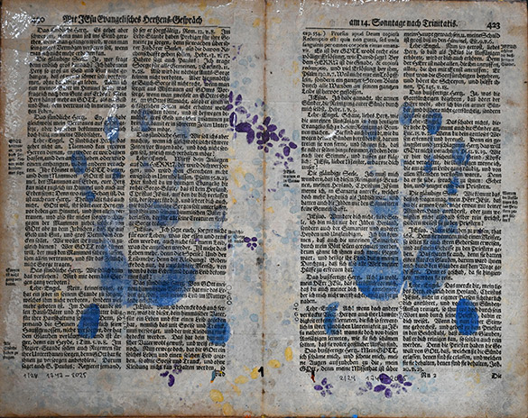 Belget Guruus: Unicorn Backside 1/12 by OtGO 1747-2025, ink and acryl on original paper from 1747. consists of 12 equal-sized single paintings 69 x 255 cm. each measuring 34,5 x 42,5 cm