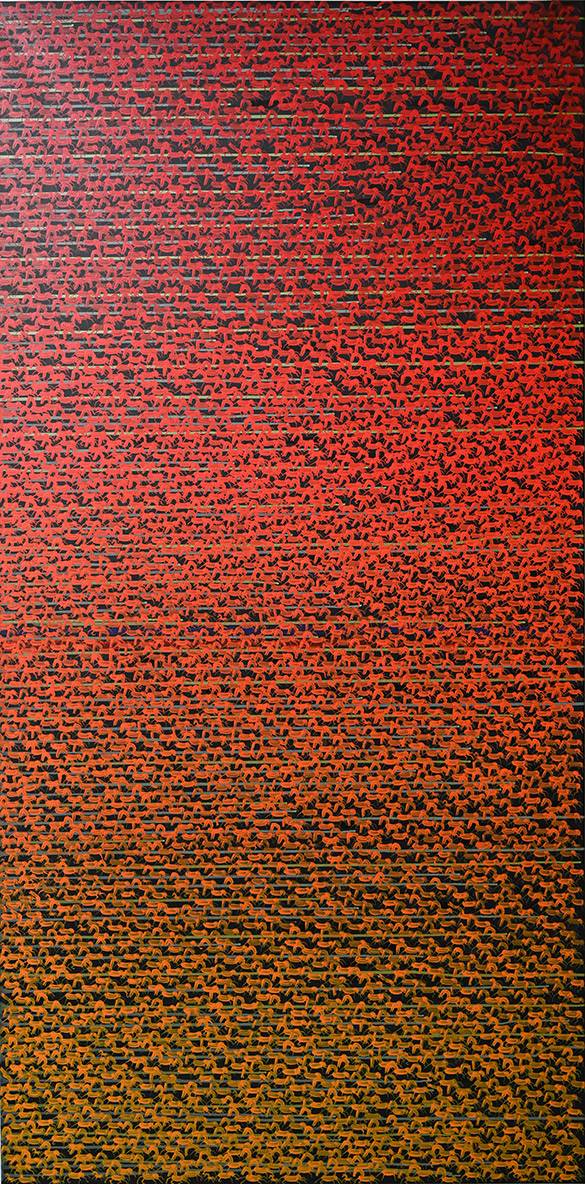 88888888 -1/8 by OtGO 2025-2026, consists of 8 equal-sized single paintings, acryl on canvas, 200 x 800 cm. each measuring 200 x 100 cm