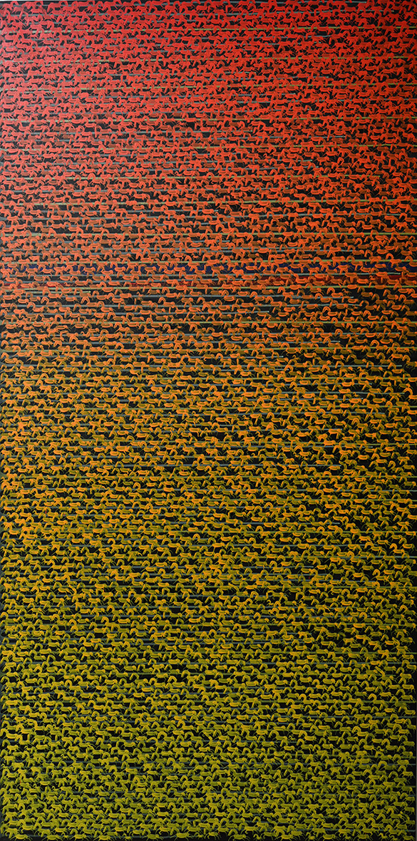 88888888 -3/8 by OtGO 2025-2026, consists of 8 equal-sized single paintings, acryl on canvas, 200 x 800 cm. each measuring 200 x 100 cm