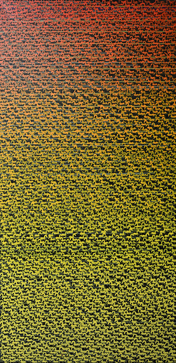 88888888 -4/8 by OtGO 2025-2026, consists of 8 equal-sized single paintings, acryl on canvas, 200 x 800 cm. each measuring 200 x 100 cm